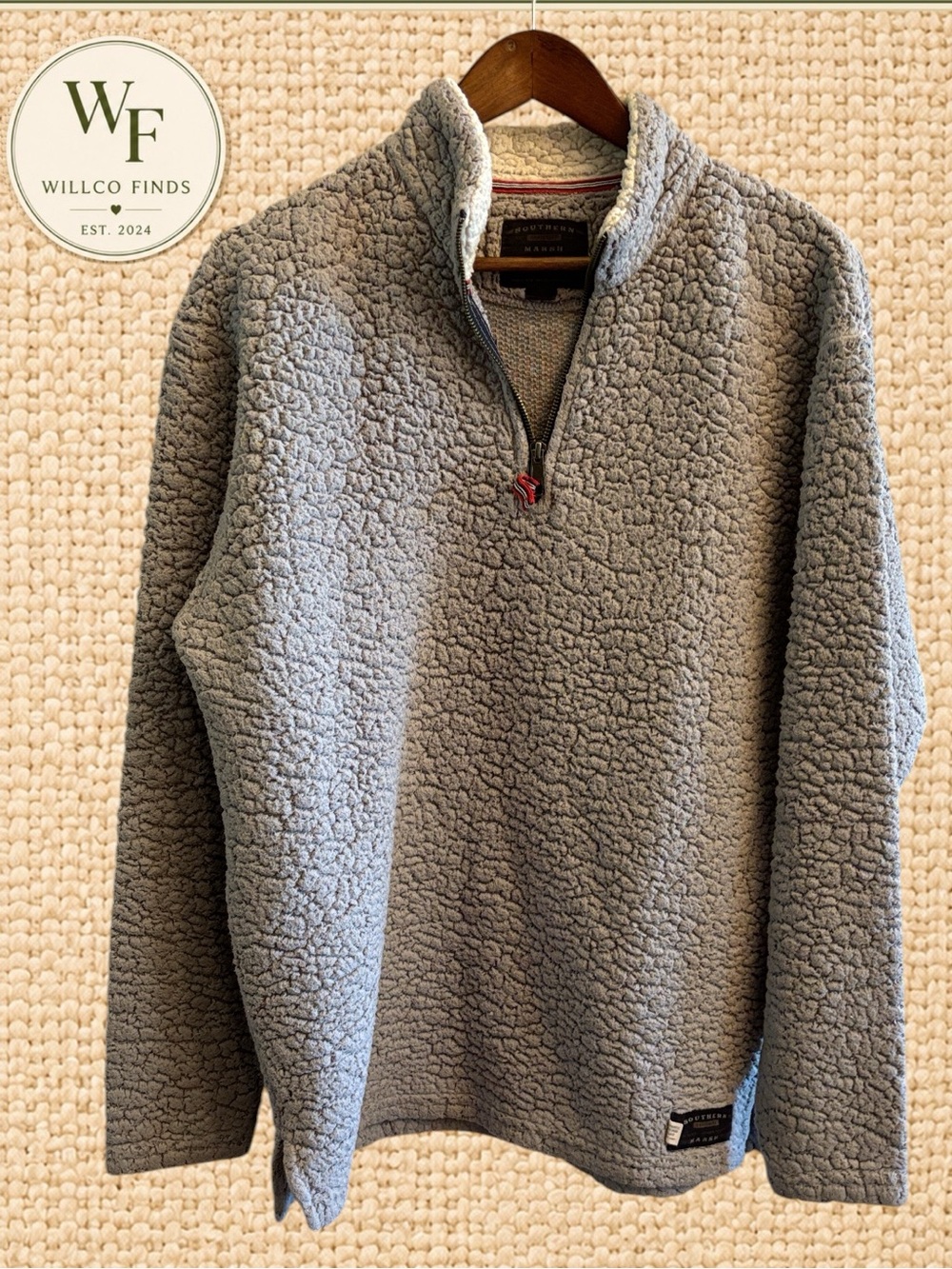 Southern Marsh Men’s Gray Sherpa Fleece Quarter Zip Pullover Size M